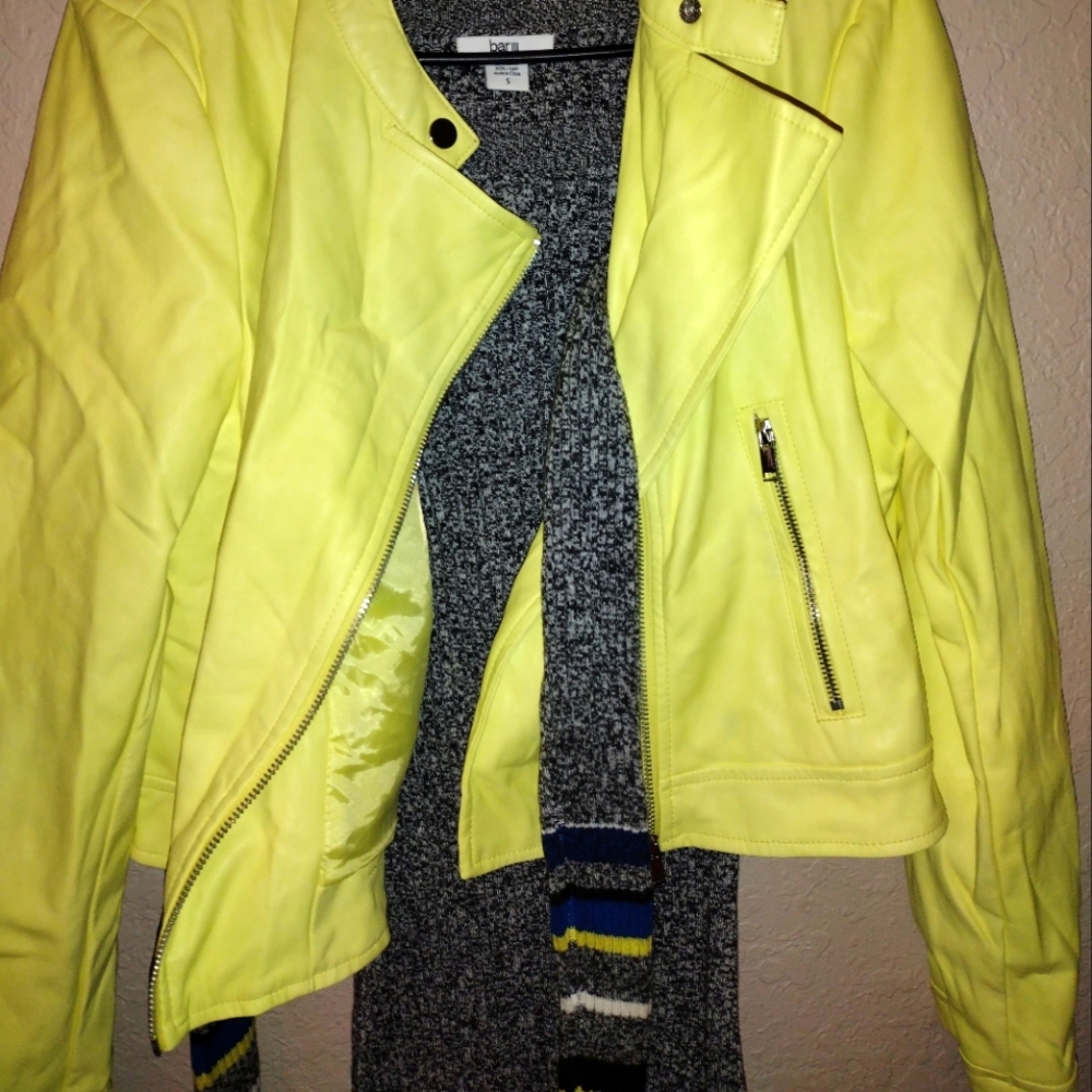 Bar III Dress and Neon leather jacket Set